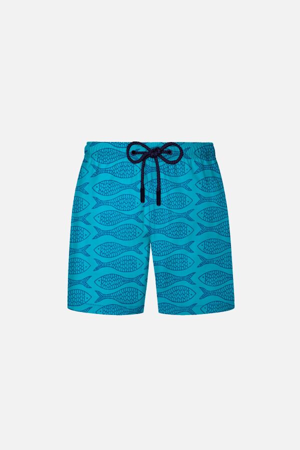 Ayyıldız 106 Turkuaz Balık Desenli Erkek Çocuk Deniz Şortu - 1