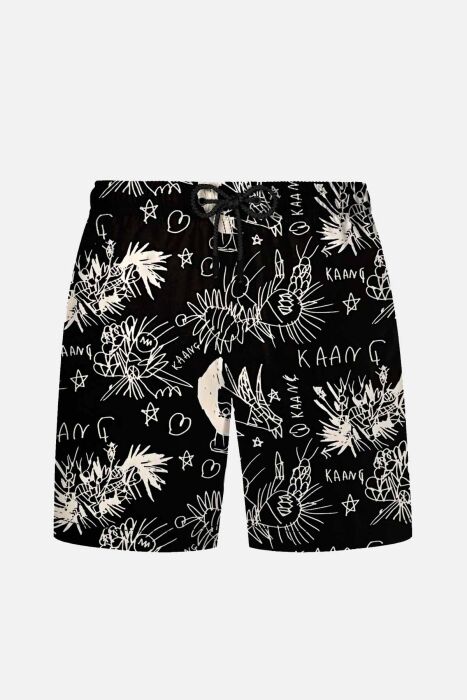 Ayyıldız 1845 Erkek Siyah Grafiti Desenli Deniz Şortu - AYYILDIZ