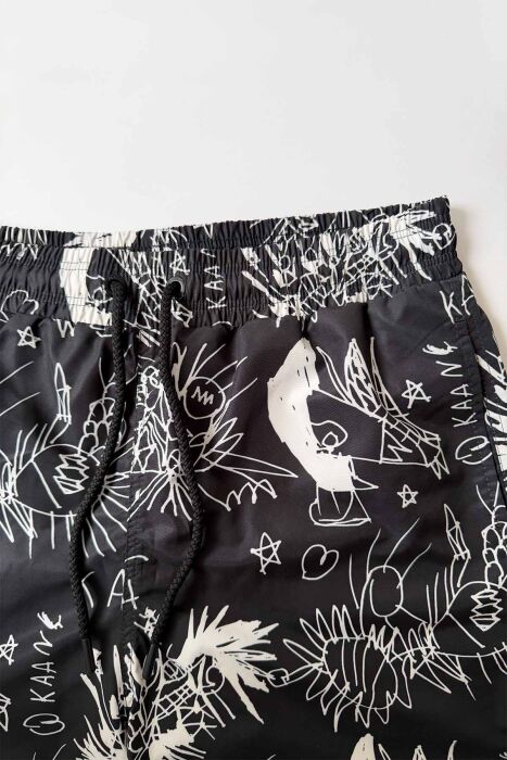 Ayyıldız 1845 Erkek Siyah Grafiti Desenli Deniz Şortu - 3