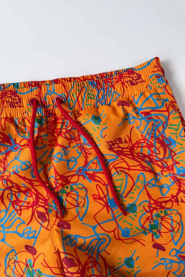 Ayyıldız 1845 Erkek Turuncu-Kırmızı Desenli Deniz Şortu - 2