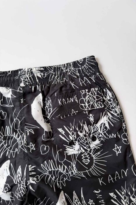 Ayyıldız 2106 Siyah Grafiti Desenli Erkek Çocuk Deniz Şortu - 3