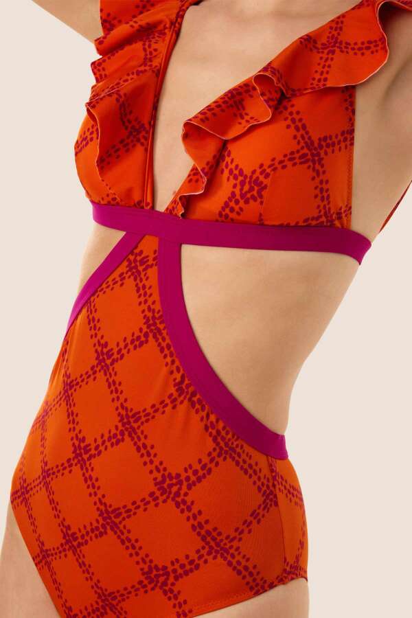 Ayyıldız 3114 Turuncu Fırfırlı Mayokini - 3