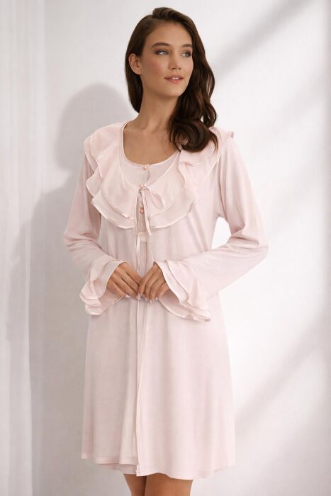 Ayyıldız 3415 Pudra Lohusa Gecelik Sabahlık Takım - 1