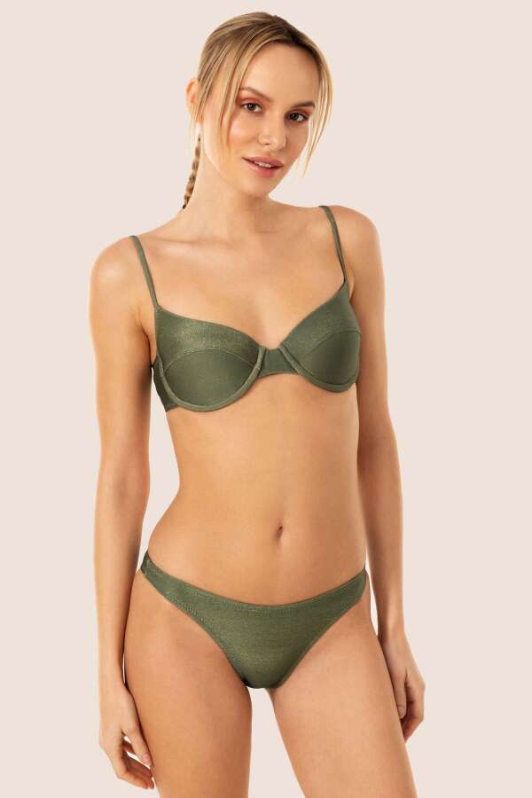 Ayyıldız 3424 Haki Simli Kapsız Bikini Takımı - 1