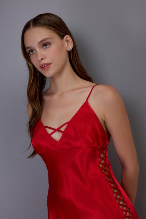 Ayyıldız 3458 Kırmızı Saten Gecelik - AYYILDIZ (1)