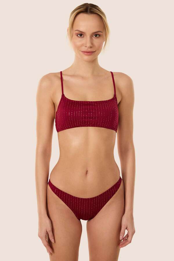Ayyıldız 3506 Bordo Simli Bikini Takımı - 1