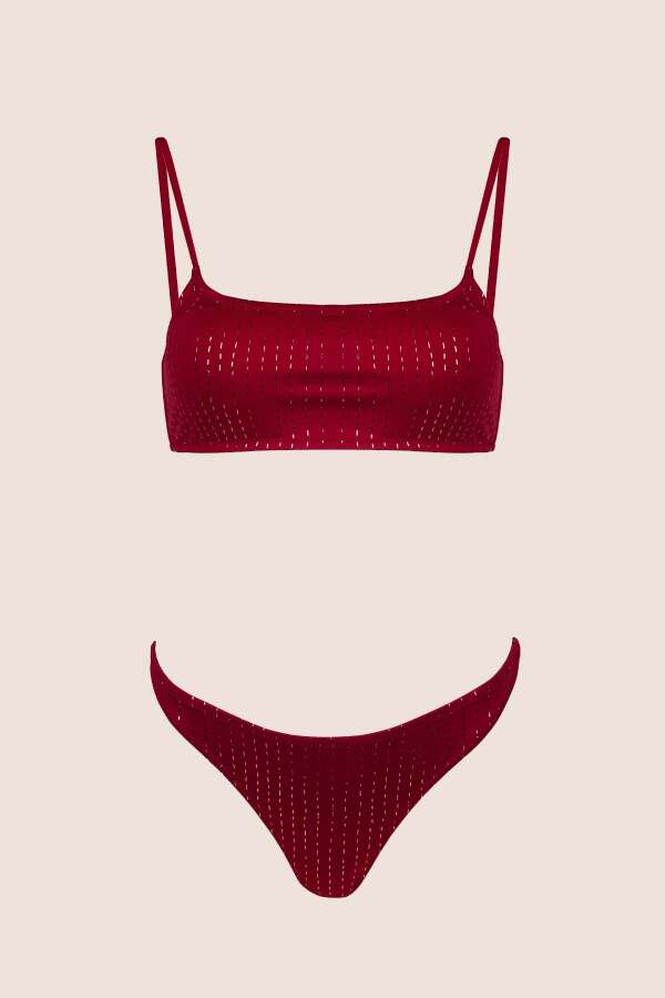 Ayyıldız 3506 Bordo Simli Bikini Takımı - 4