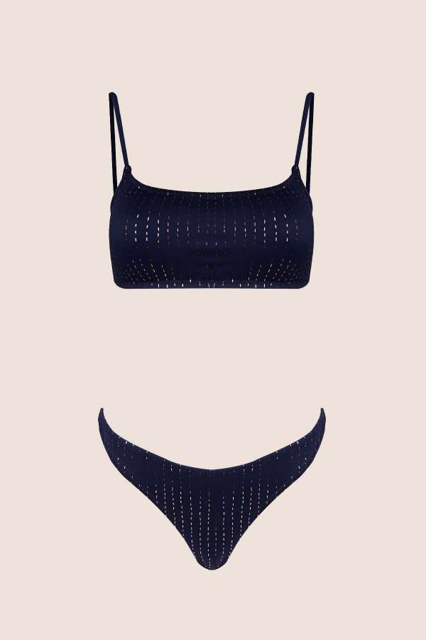 Ayyıldız 3506 Lacivert Simli Bikini Takımı - 4