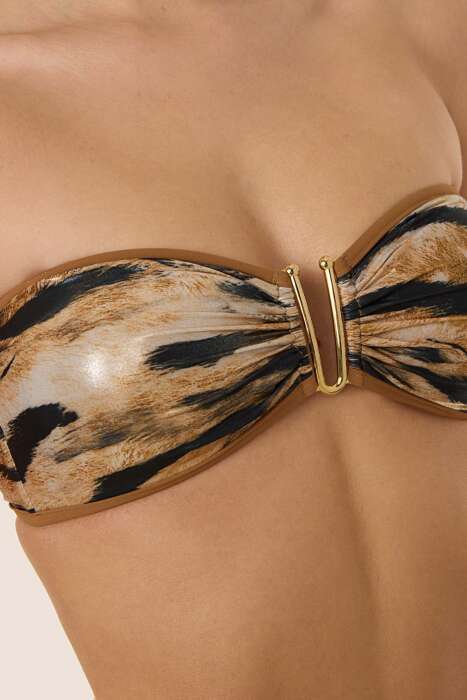 Ayyıldız 4639 Parlak Kahverengi Leopar Straplez Bikini Takımı - 4