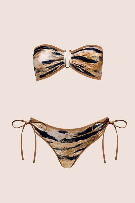 Ayyıldız 4639 Parlak Kahverengi Leopar Straplez Bikini Takımı - 5