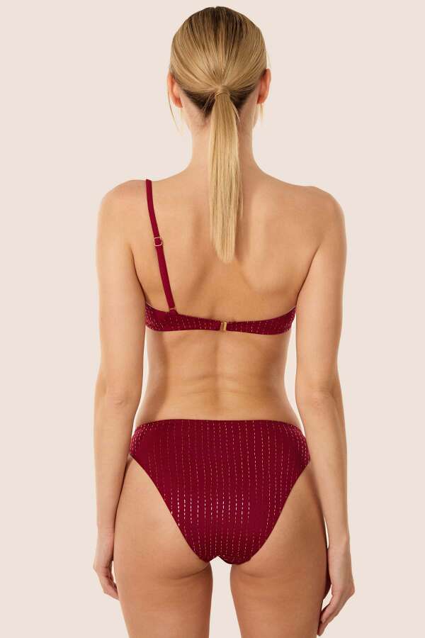 Ayyıldız 3568 Bordo Simli Tek Omuz Bikini Takımı - 2