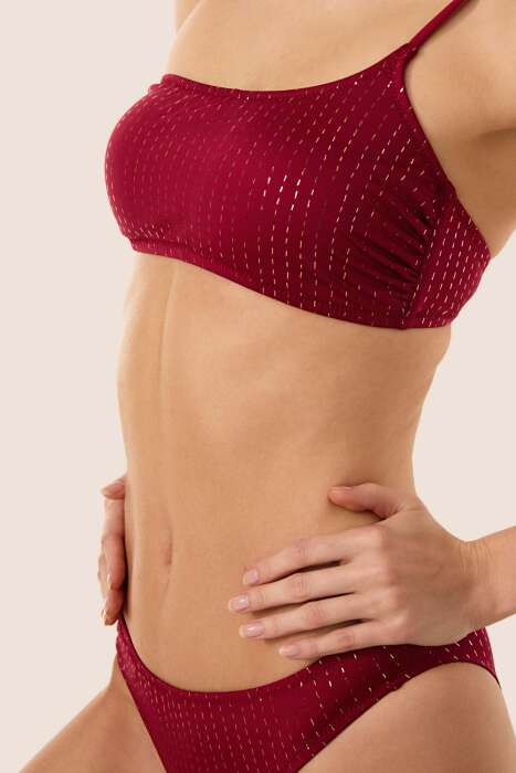Ayyıldız 3568 Bordo Simli Tek Omuz Bikini Takımı - 3
