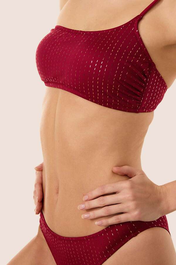 Ayyıldız 3568 Bordo Simli Tek Omuz Bikini Takımı - 3