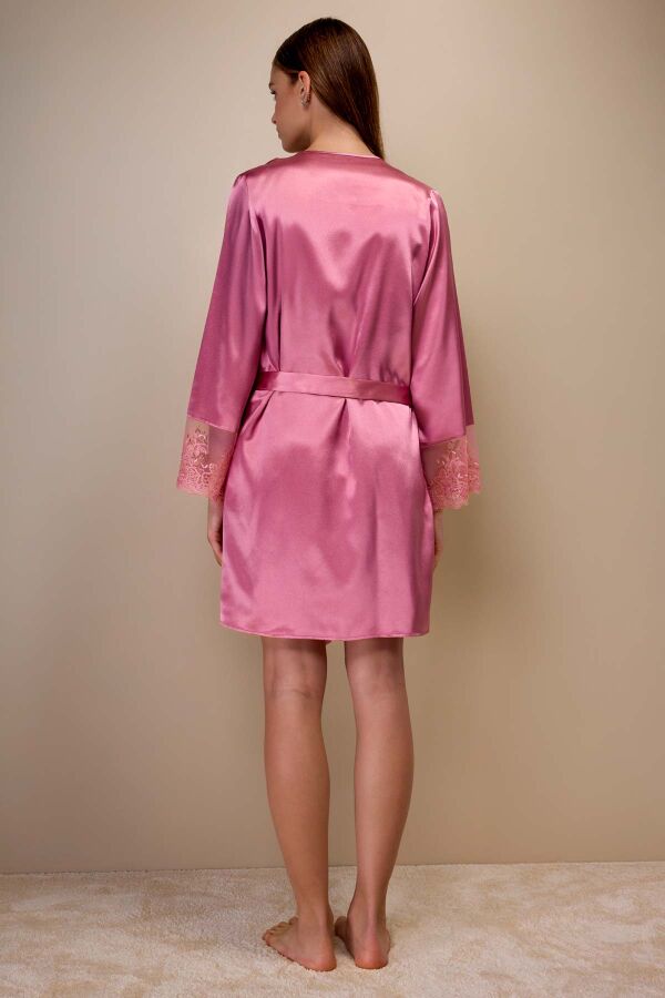 Ayyıldız 3802 Gül Kurusu Saten Gecelik Sabahlık Takım - 4