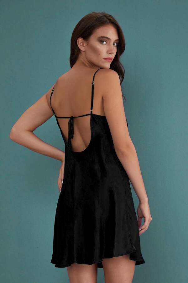 Ayyıldız 3802 Siyah Saten Gecelik Sabahlık Takım - 3