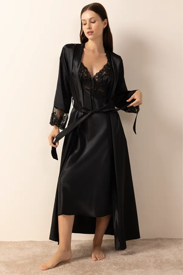 Ayyıldız 3803 Siyah Gecelik Sabahlık Takım - 1