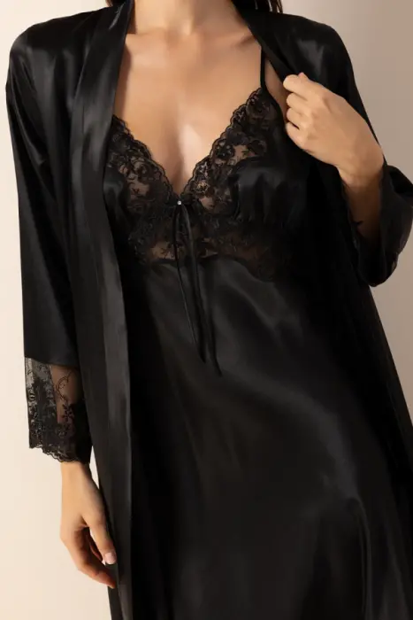 Ayyıldız 3803 Siyah Gecelik Sabahlık Takım - AYYILDIZ (1)