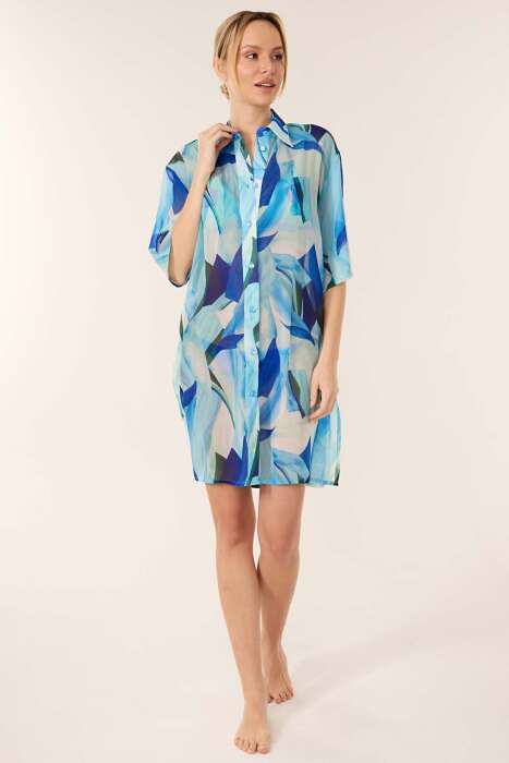 Ayyıldız 4805 Mavi Beyaz Plaj Elbisesi - AYYILDIZ