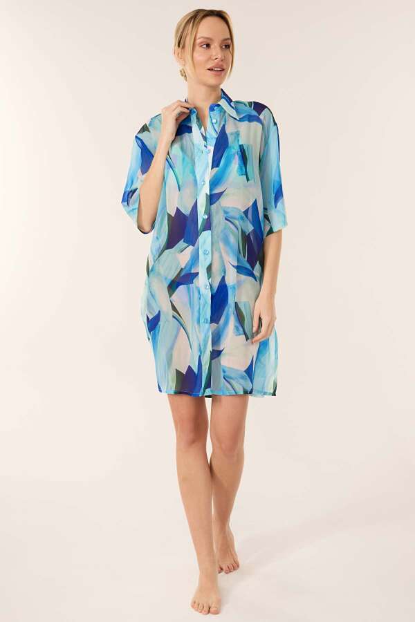 Ayyıldız 4805 Mavi Beyaz Plaj Elbisesi - 1