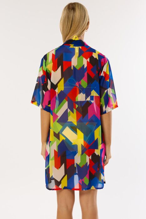 Ayyıldız 3857 Saks Desenli Plaj Elbisesi - 3