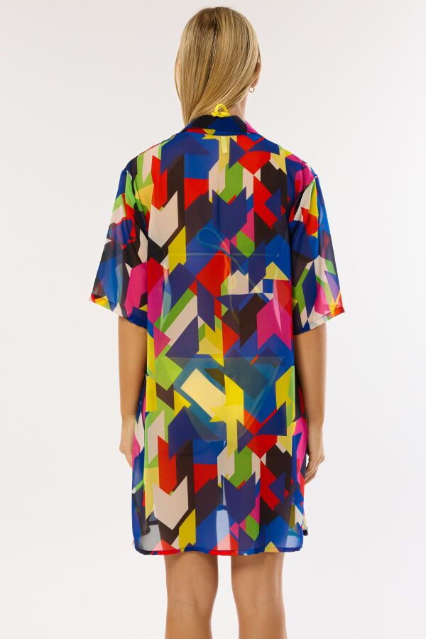 Ayyıldız 3857 Saks Desenli Plaj Elbisesi - 3