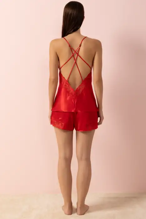 Ayyıldız 3909 Kırmızı Saten Şortlu Takım - 3