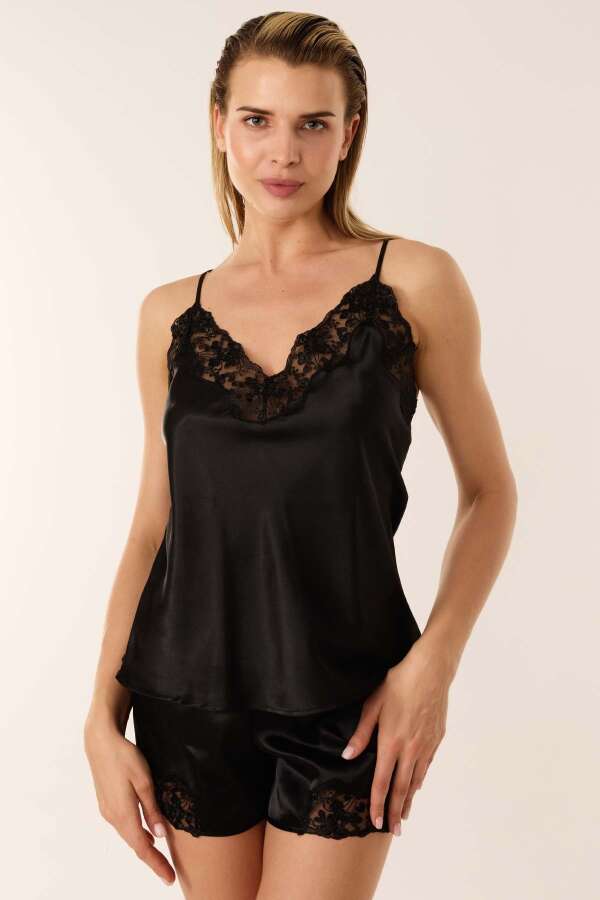 Ayyıldız 3909 Siyah Saten Şortlu Takım - 1