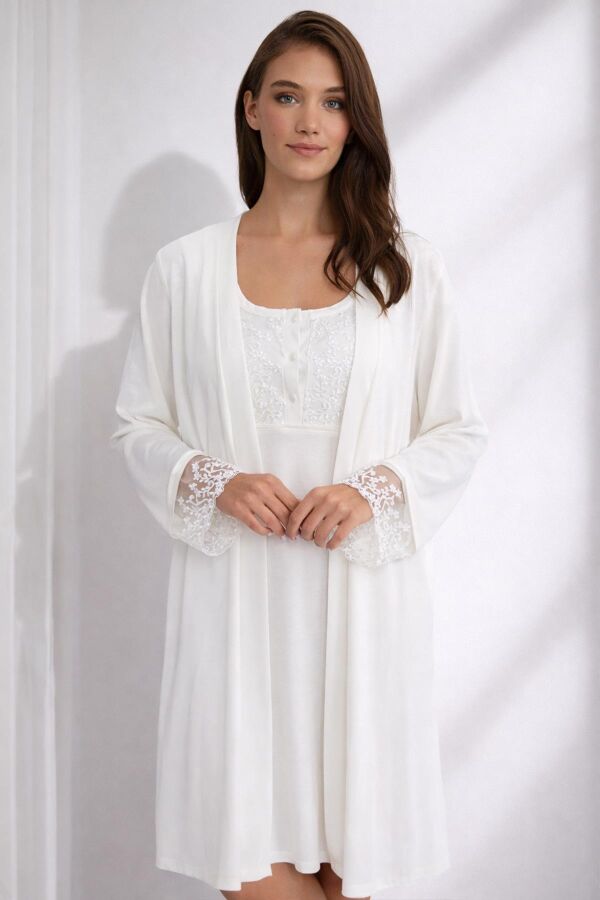 Ayyıldız 3910 Ekru Lohusa Gecelik Sabahlık Takım - 1