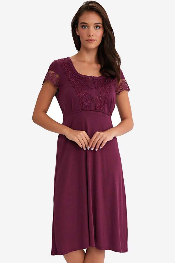 Ayyıldız 3910 Mürdüm Lohusa Gecelik Sabahlık Takım - 2