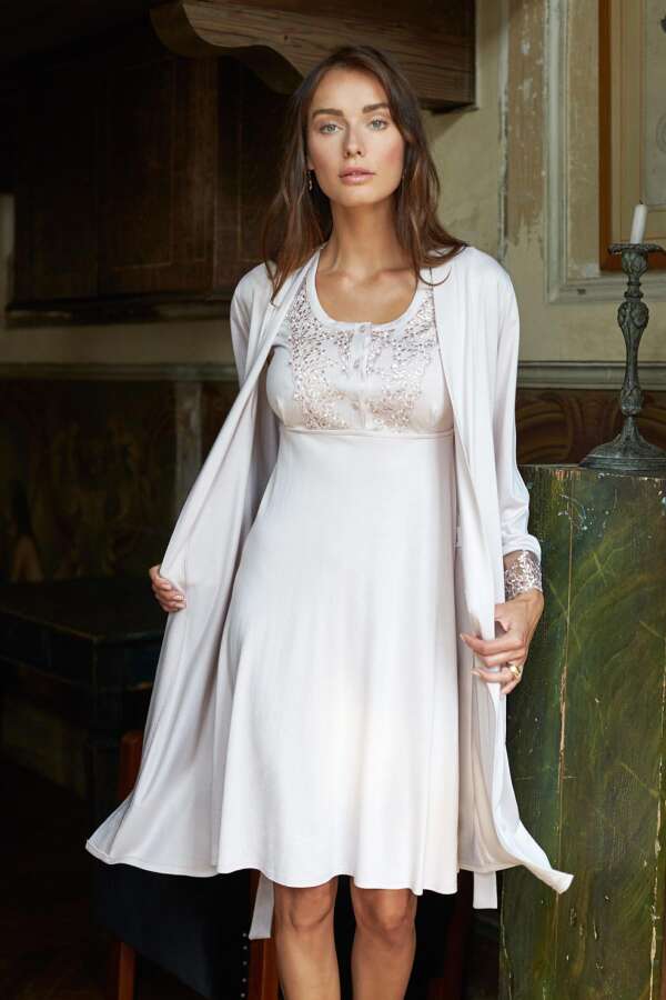 Ayyıldız 3910 Pudra Lohusa Gecelik Sabahlık Takım - 1