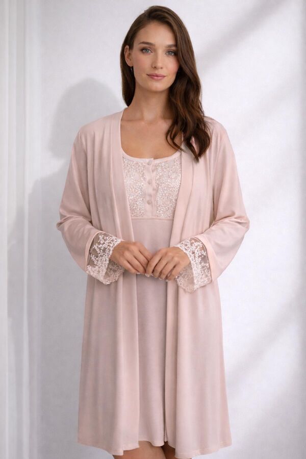 Ayyıldız 3910 Pudra Lohusa Gecelik Sabahlık Takım - 1