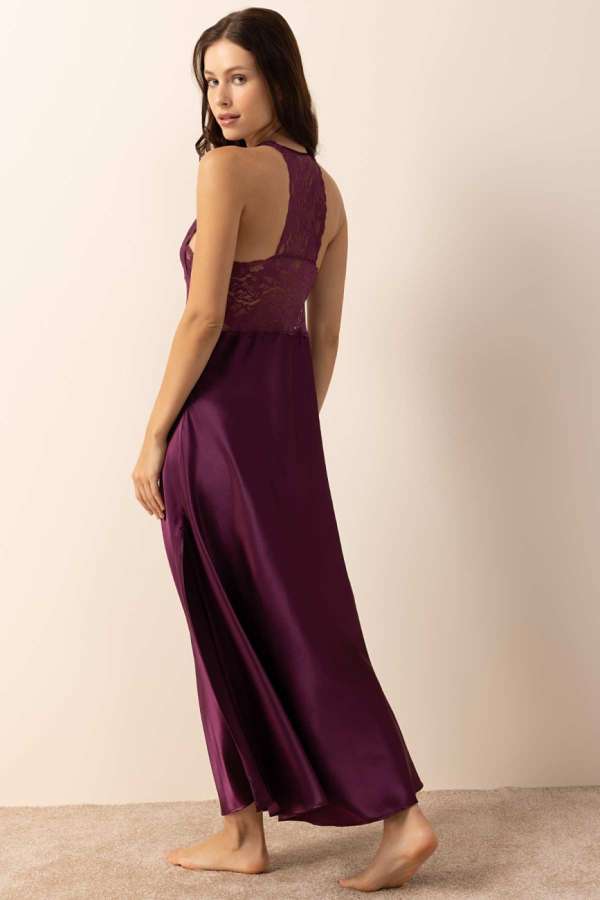 Ayyıldız 3911 Mürdüm Saten Gecelik - 2