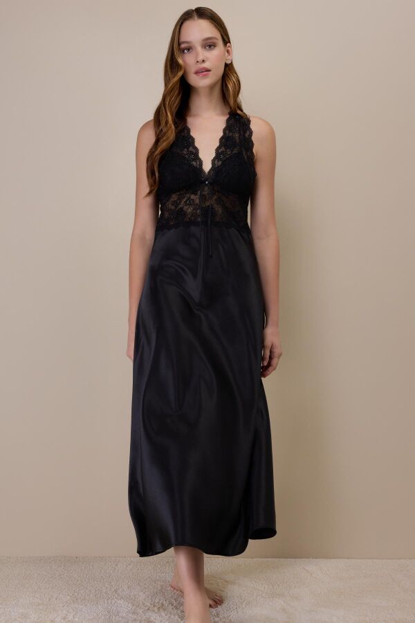 Ayyıldız 3911 Siyah Saten Gecelik - 1