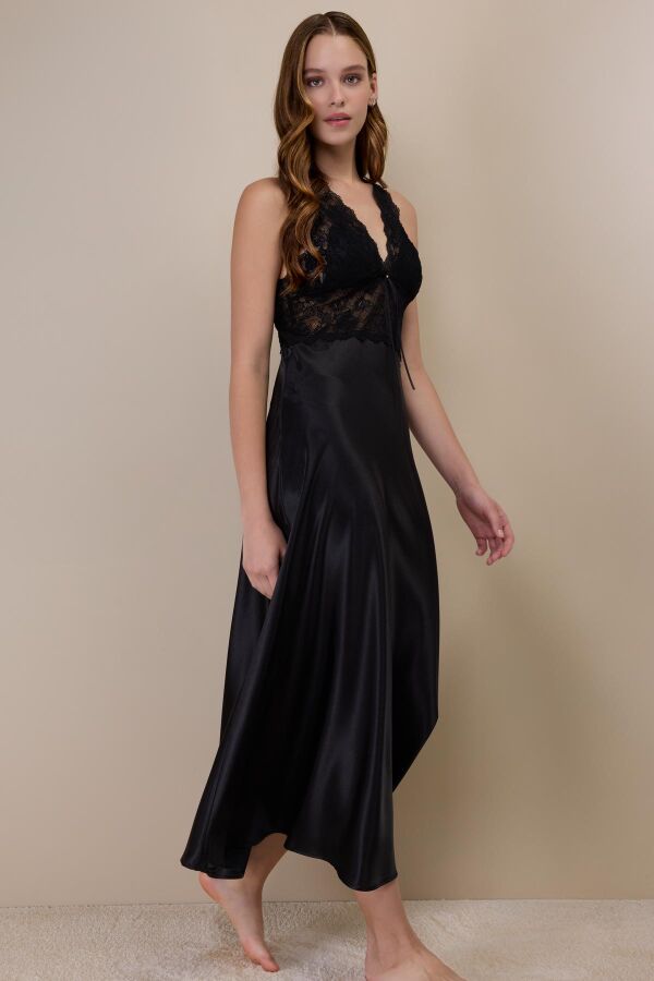 Ayyıldız 3911 Siyah Saten Gecelik - 3