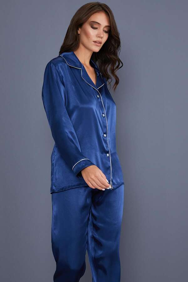 Ayyıldız 3926 Lacivert Saten Pijama Takımı - 2