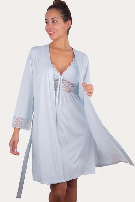 Ayyıldız 3935 Mavi Gecelik Sabahlık Takım - AYYILDIZ