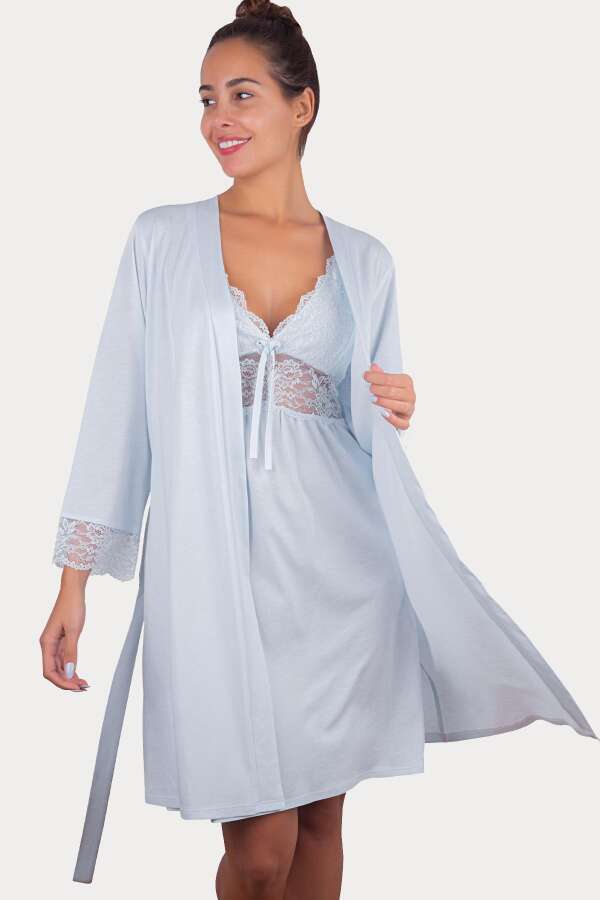 Ayyıldız 3935 Mavi Gecelik Sabahlık Takım - 1