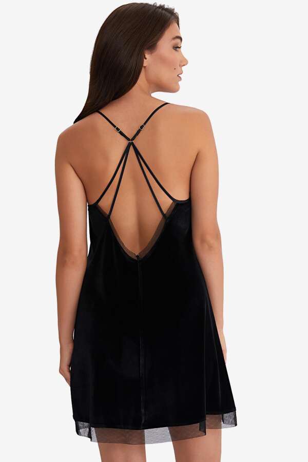 Ayyıldız 3946 Siyah Kadife Gecelik - 2