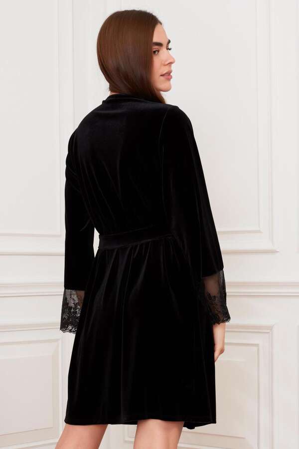 Ayyıldız 3961 Siyah Kadife Sabahlık - 2