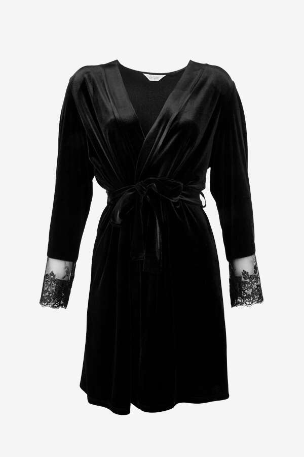 Ayyıldız 3961 Siyah Kadife Sabahlık - 3