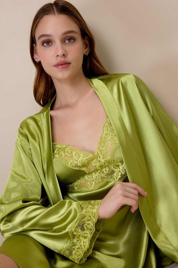 Ayyıldız 3978 Yeşil Saten Gecelik Sabahlık Takım - 1