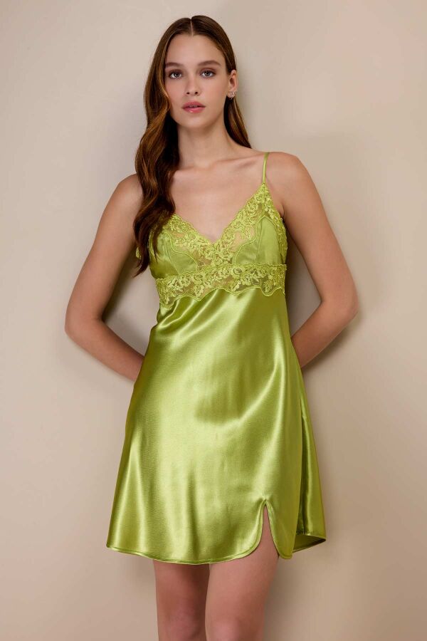 Ayyıldız 3978 Yeşil Saten Gecelik Sabahlık Takım - 2