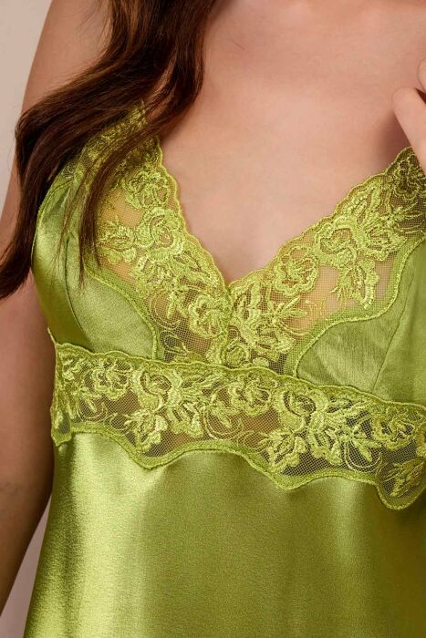 Ayyıldız 3978 Yeşil Saten Gecelik Sabahlık Takım - 3