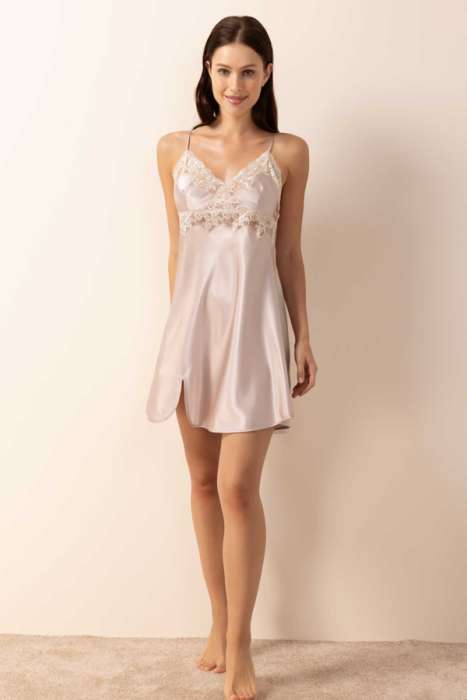 Ayyıldız 3978 Pudra Saten Gecelik Sabahlık Takım - 3
