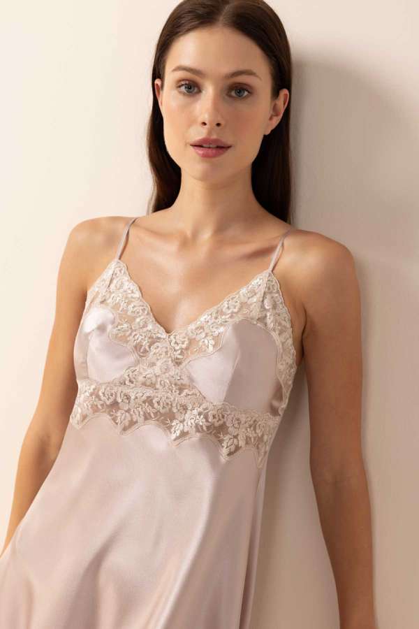 Ayyıldız 3978 Pudra Saten Gecelik Sabahlık Takım - 4