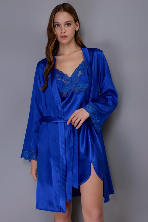 Ayyıldız 3978 Saks Saten Gecelik Sabahlık Takım - 1