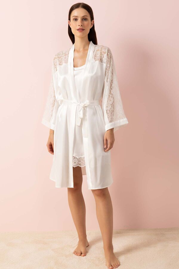 Ayyıldız 3981 Ekru Kimono Sabahlık Gecelik Takım - 2