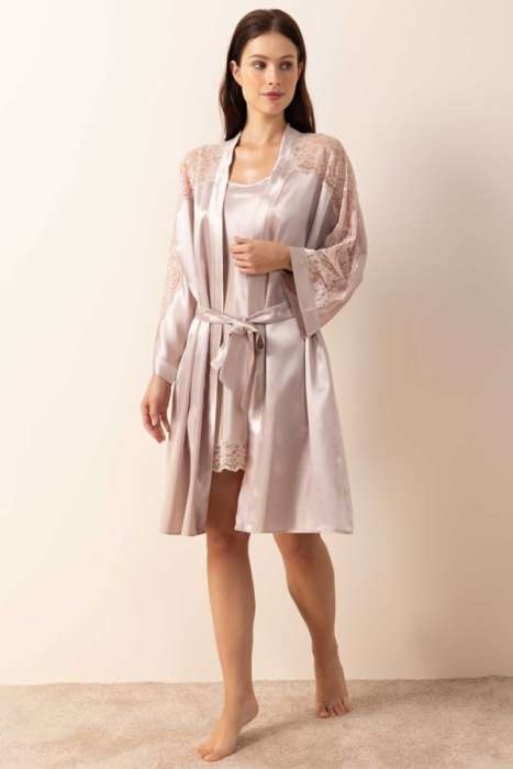 Ayyıldız 3981 Pudra Kimono Sabahlık Gecelik Takım - 2