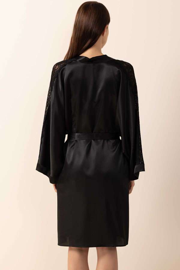 Ayyıldız 3981 Siyah Kimono Sabahlık Gecelik Takım - 4