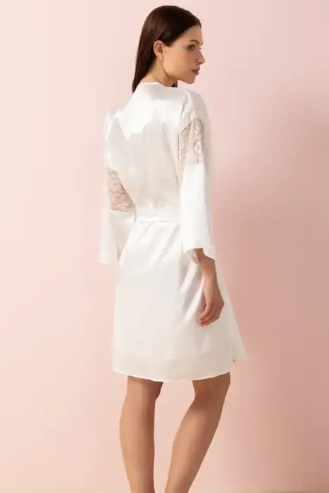 Ayyıldız 3982 Ekru Saten Sabahlık Gecelik Takım - 5